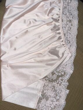 Satin Lace Trim Slip Skirt - Blush Pink
